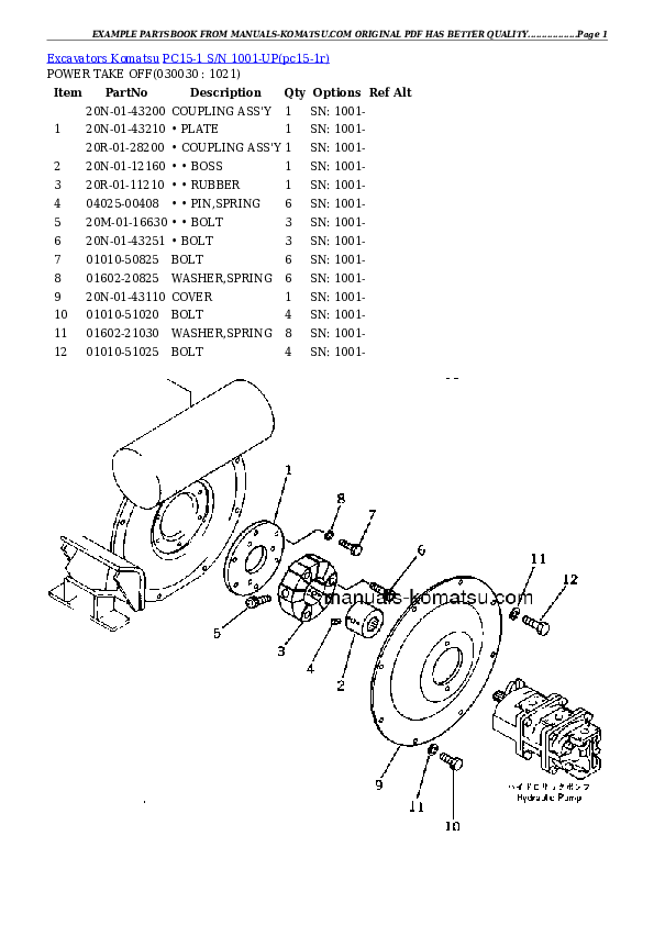 PC15-1 S/N 1001-UP Partsbook