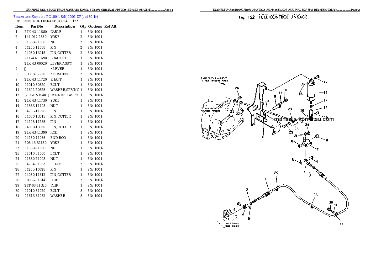 Protected: PC150-1 S/N 1001-UP Partsbook