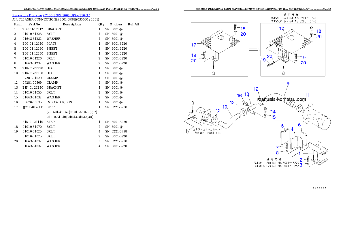 PC150-3 S/N 3001-UP Partsbook