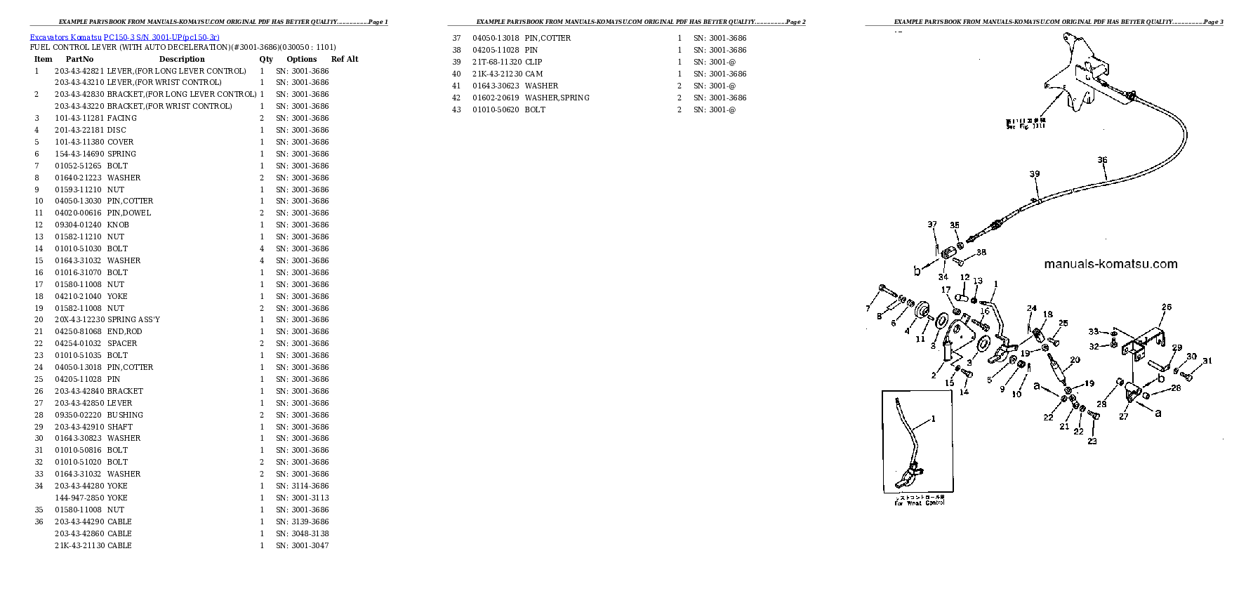 Protected: PC150-3 S/N 3001-UP Partsbook
