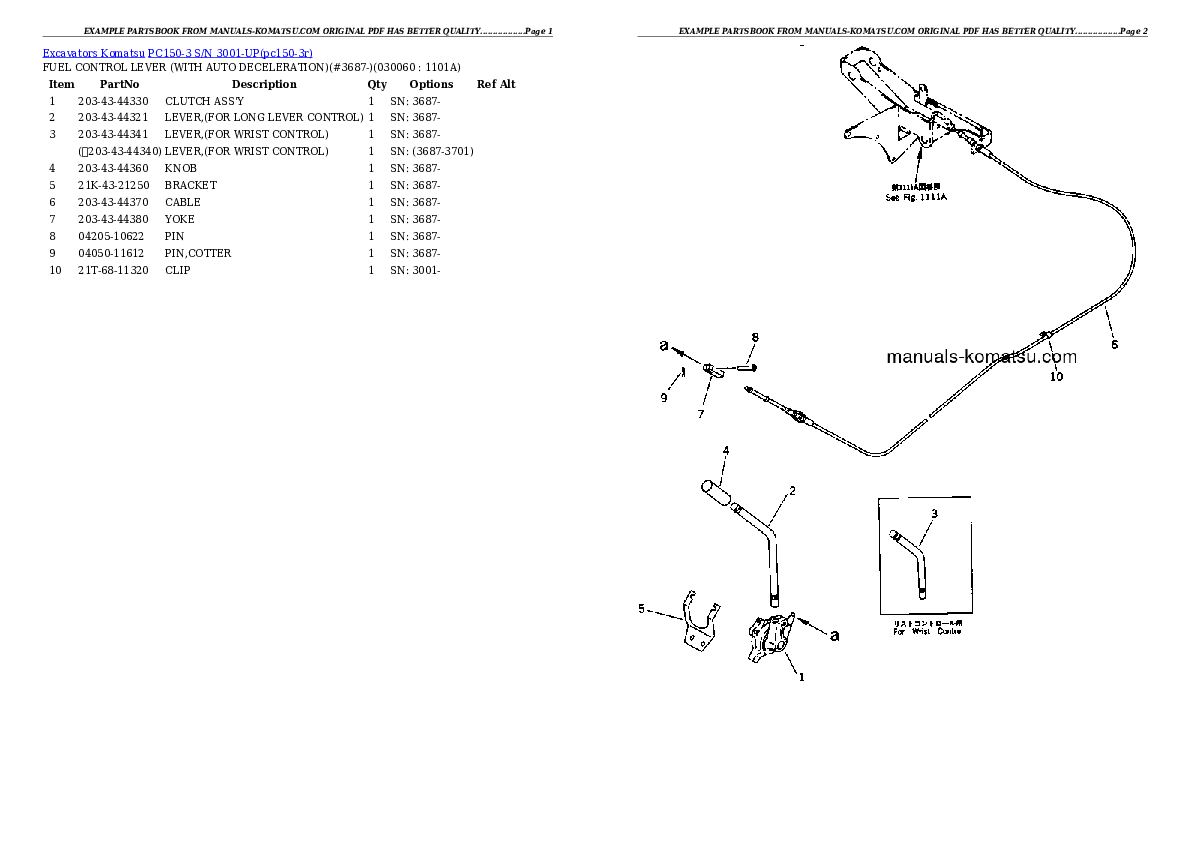 Protected: PC150-3 S/N 3001-UP Partsbook