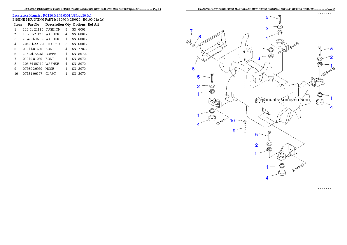 PC150-5 S/N 6001-UP Partsbook