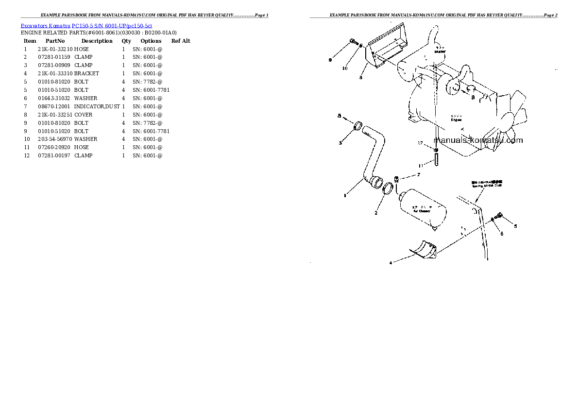 PC150-5 S/N 6001-UP Partsbook