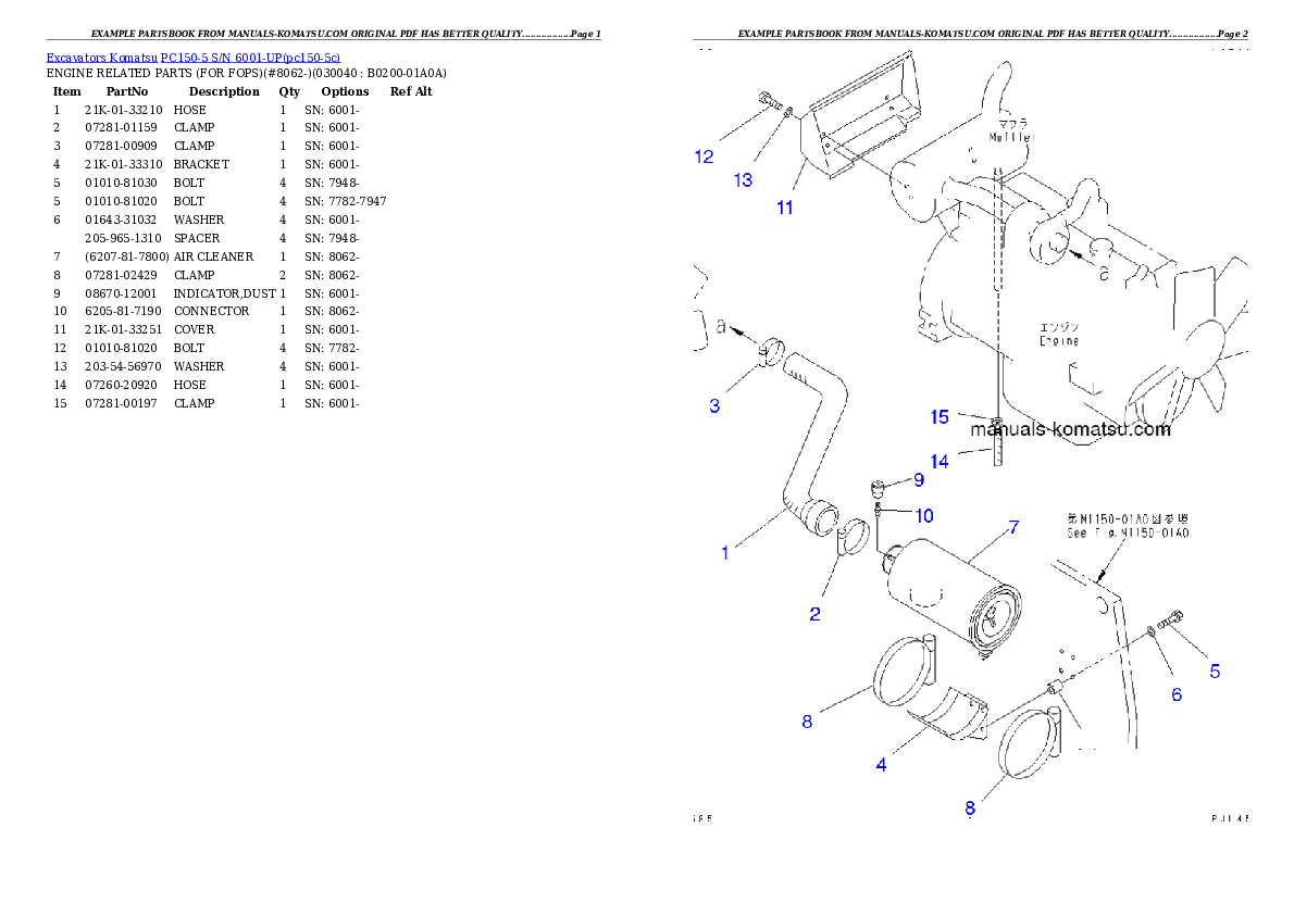 Protected: PC150-5 S/N 6001-UP Partsbook