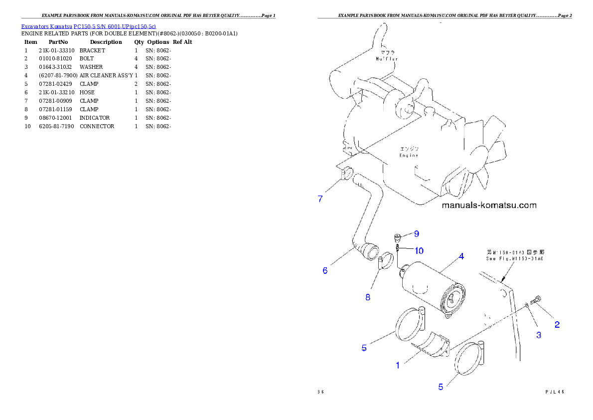 Protected: PC150-5 S/N 6001-UP Partsbook