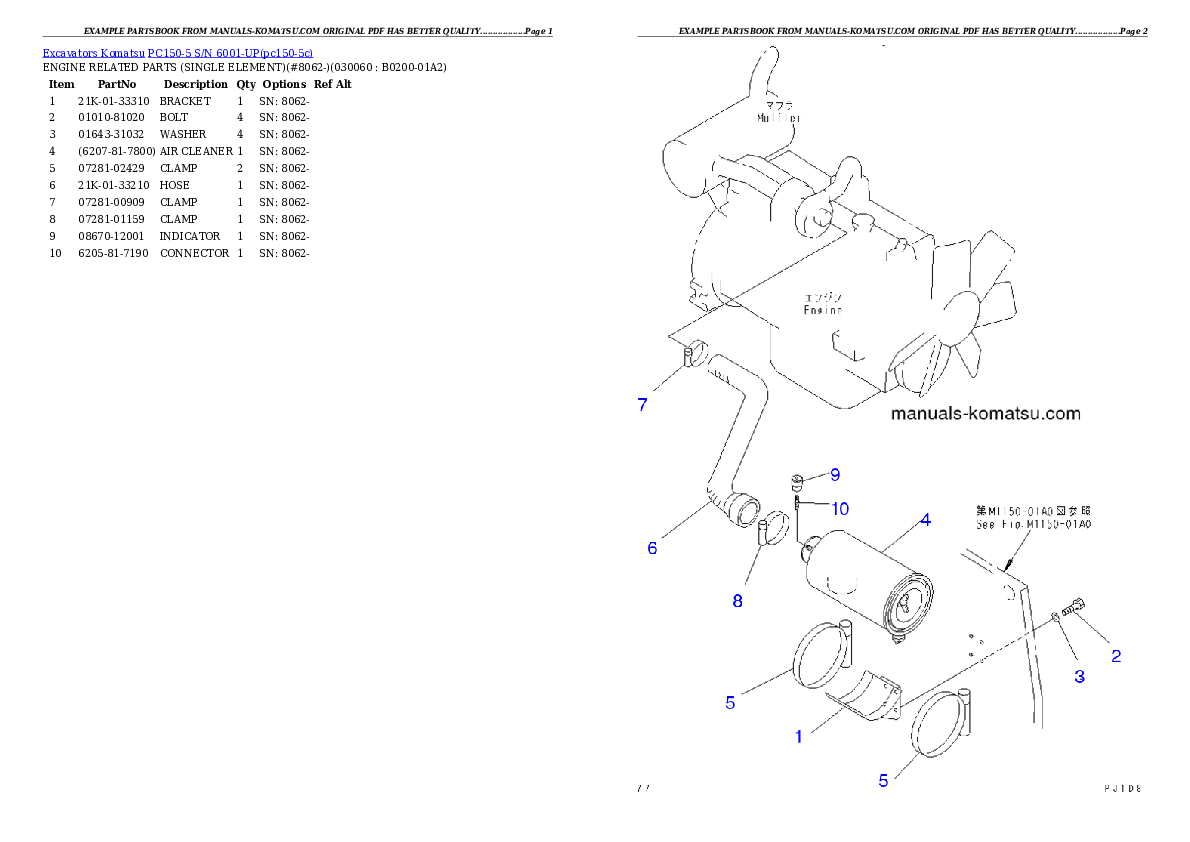 Protected: PC150-5 S/N 6001-UP Partsbook