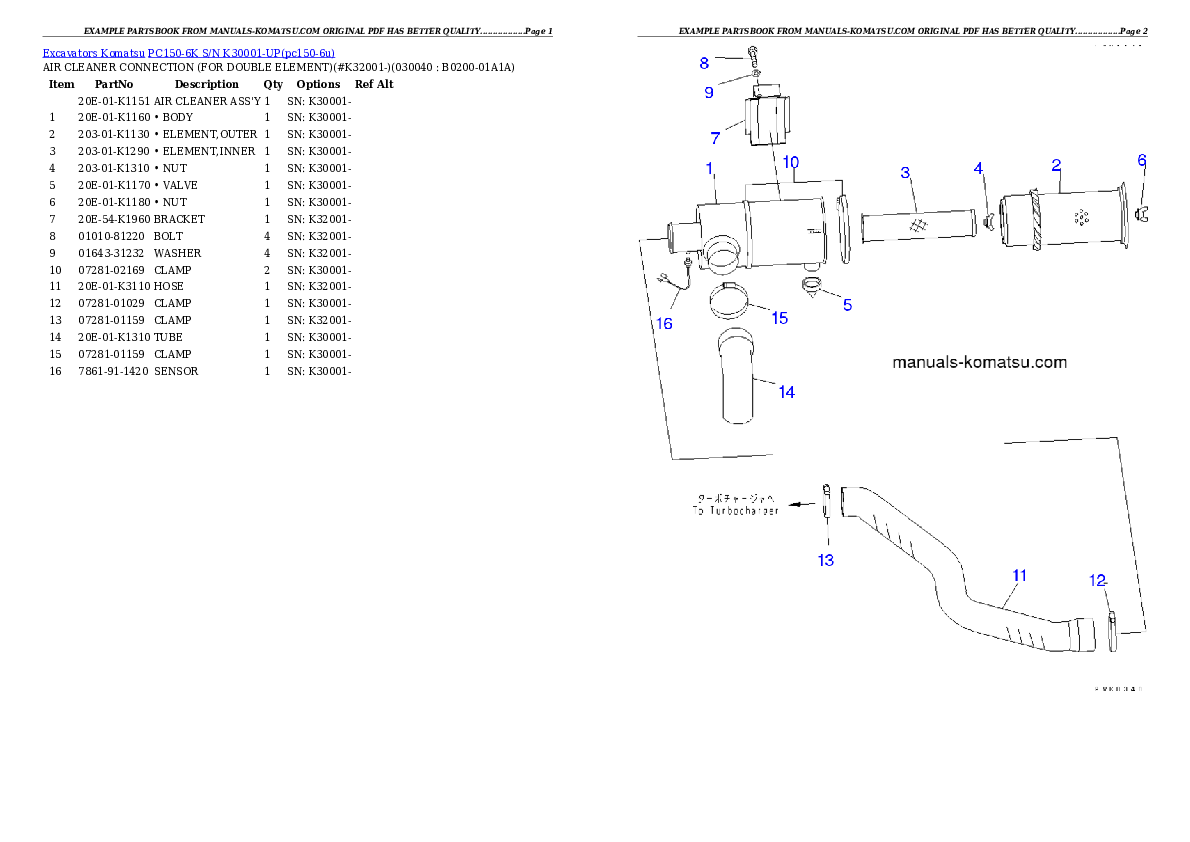 Protected: PC150-6K S/N K30001-UP Partsbook
