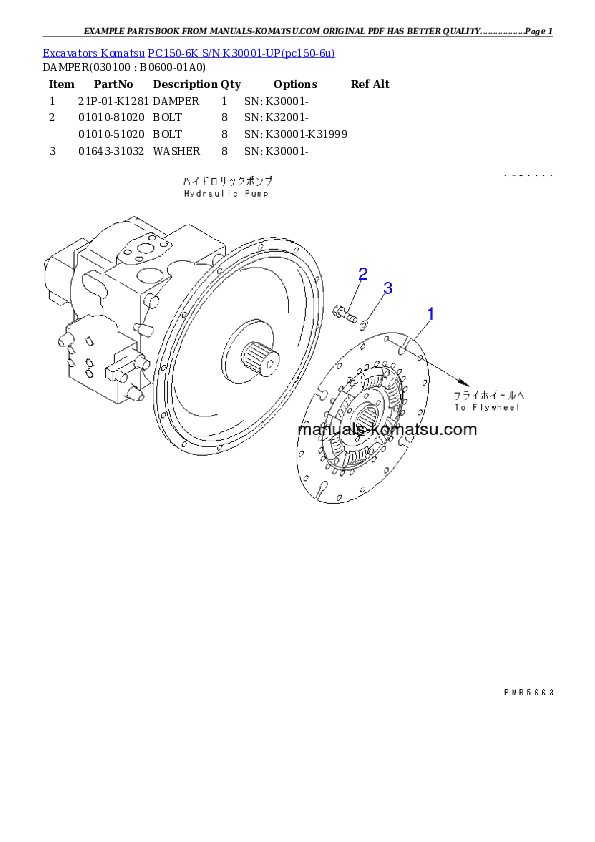 Protected: PC150-6K S/N K30001-UP Partsbook