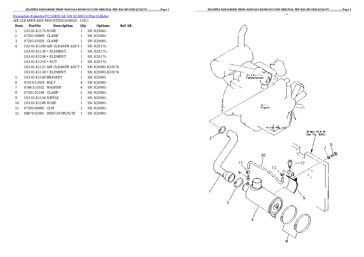 PC150HD-5K S/N K20001-UP Partsbook