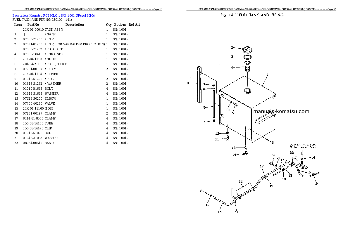 Protected: PC150LC-1 S/N 1001-UP Partsbook