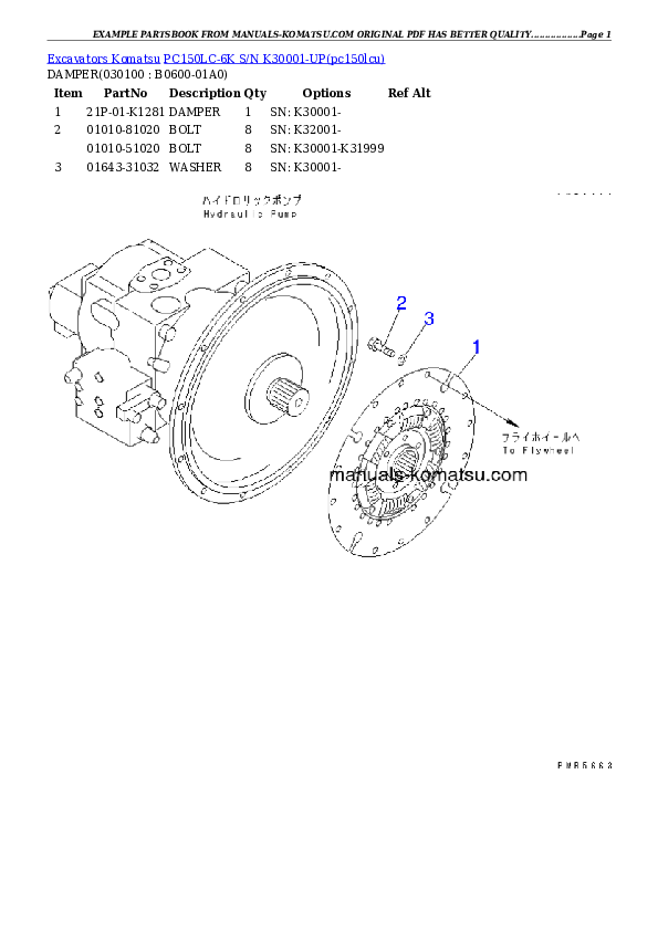 Protected: PC150LC-6K S/N K30001-UP Partsbook