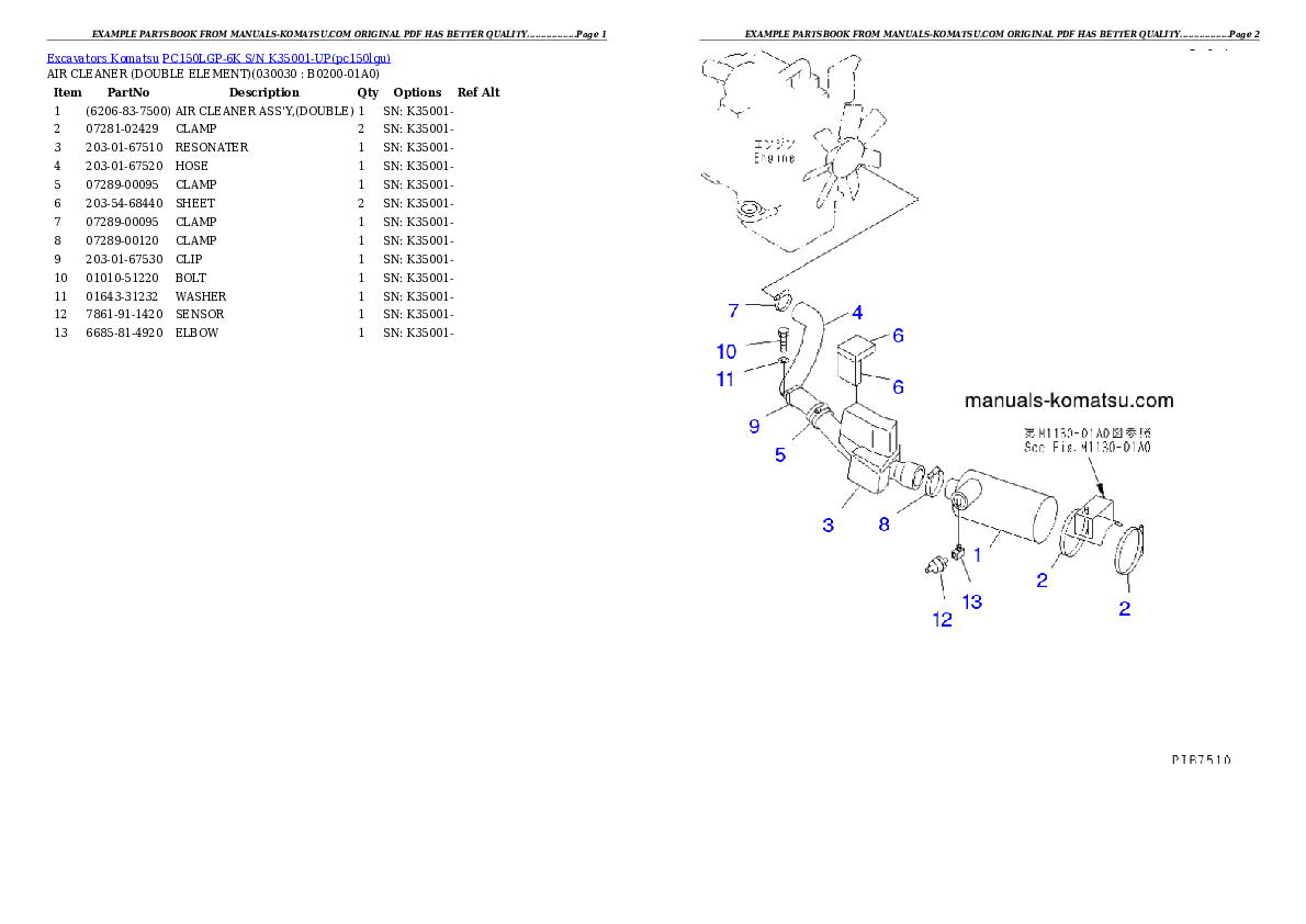 PC150LGP-6K S/N K35001-UP Partsbook