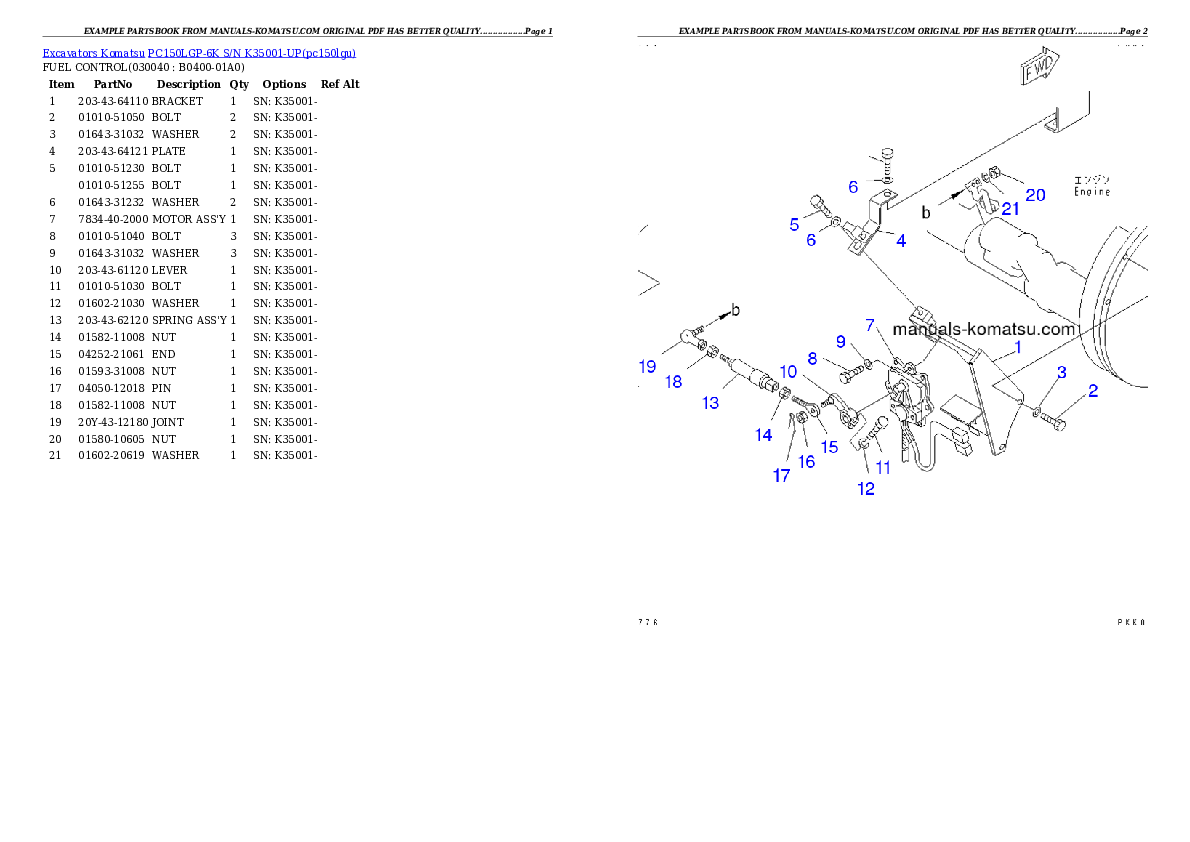Protected: PC150LGP-6K S/N K35001-UP Partsbook