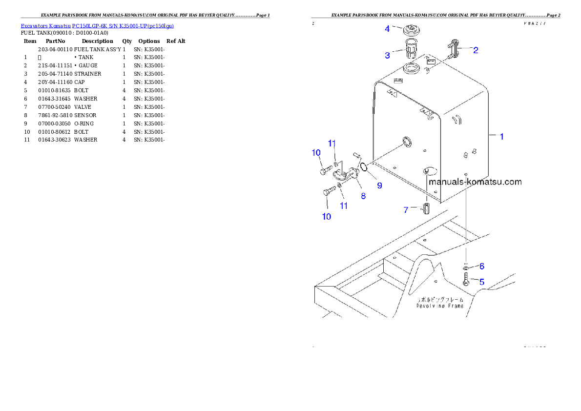 Protected: PC150LGP-6K S/N K35001-UP Partsbook
