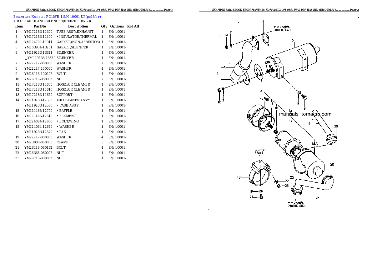 PC15FR-1 S/N 10001-UP Partsbook