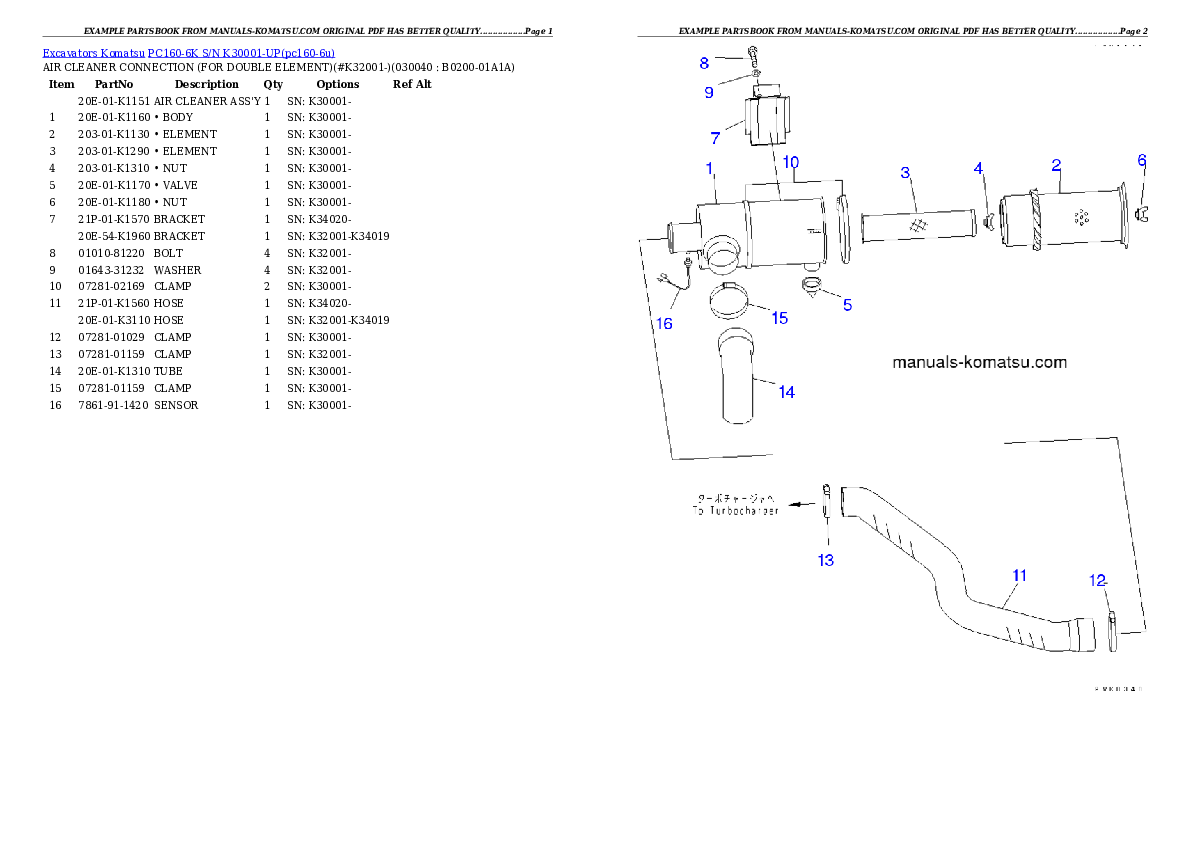 Protected: PC160-6K S/N K30001-UP Partsbook