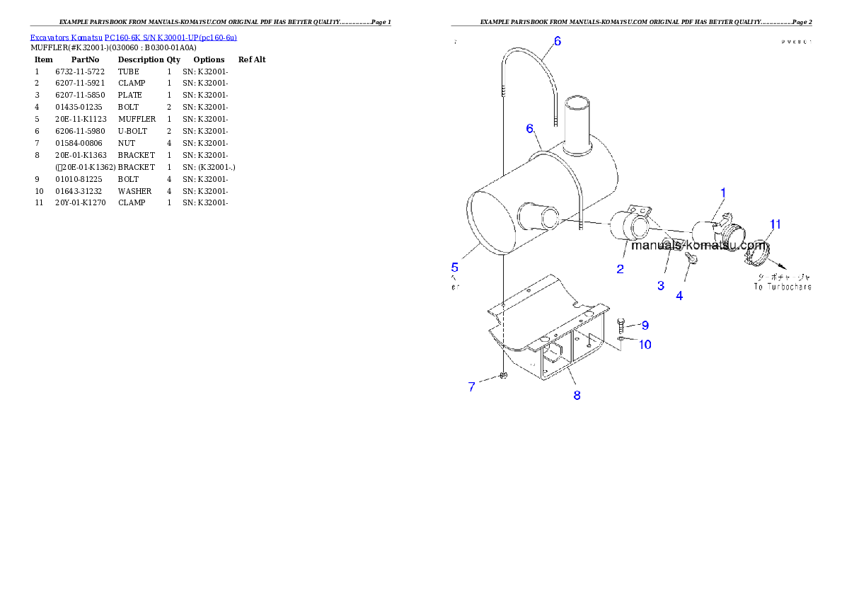 Protected: PC160-6K S/N K30001-UP Partsbook