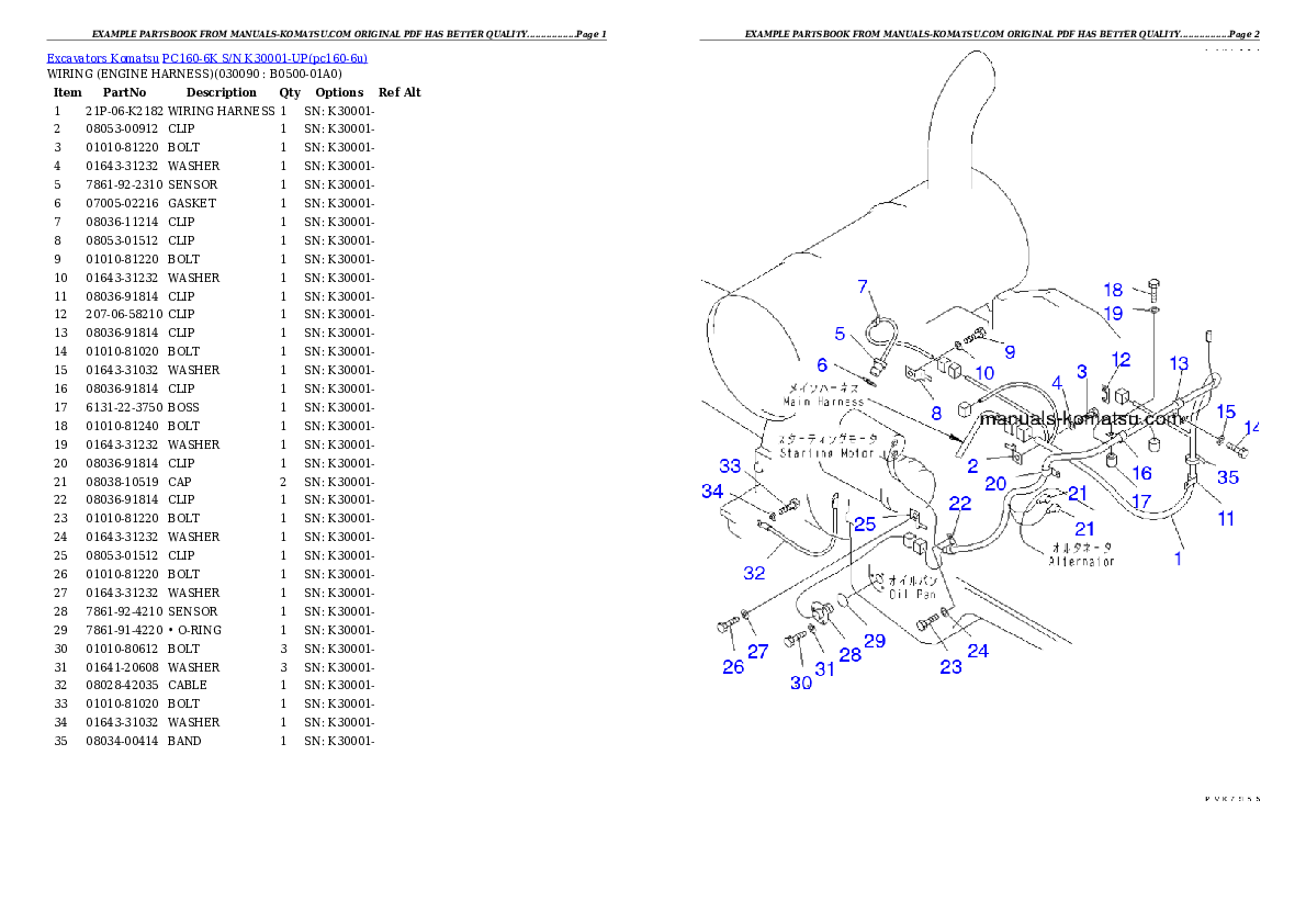 Protected: PC160-6K S/N K30001-UP Partsbook
