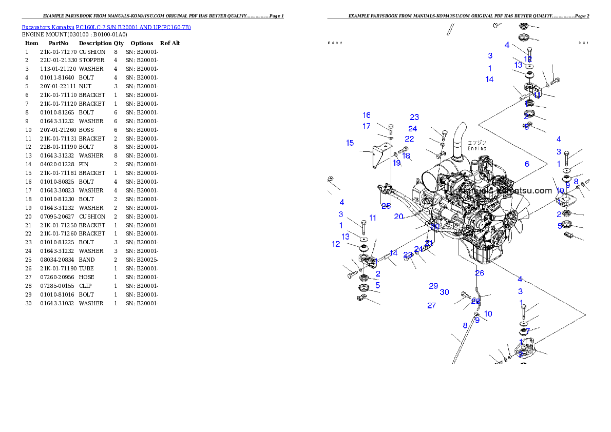 Protected: PC160LC-7 S/N B20001 AND UP Partsbook
