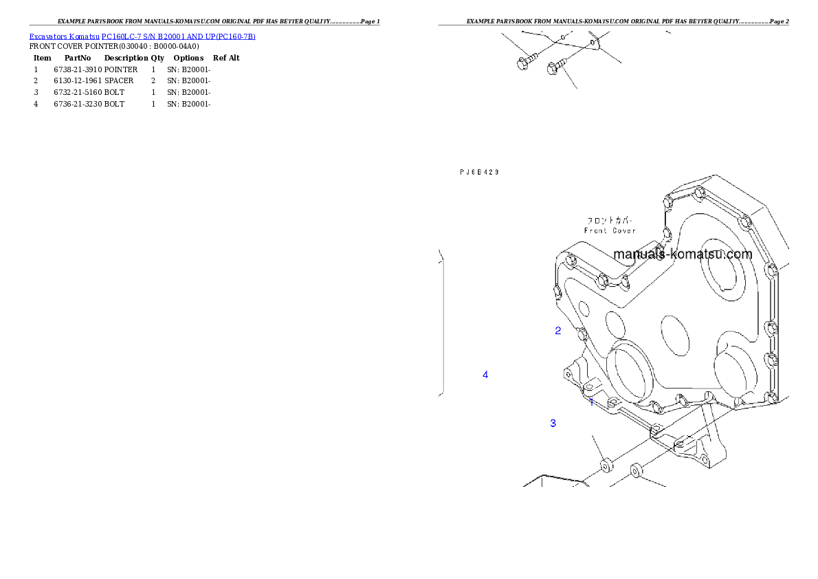 Protected: PC160LC-7 S/N B20001 AND UP Partsbook