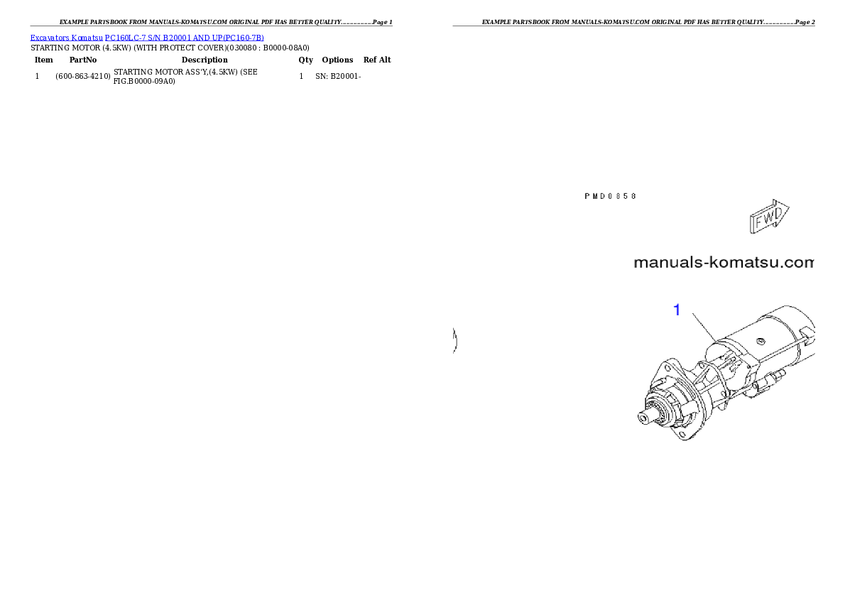 Protected: PC160LC-7 S/N B20001 AND UP Partsbook