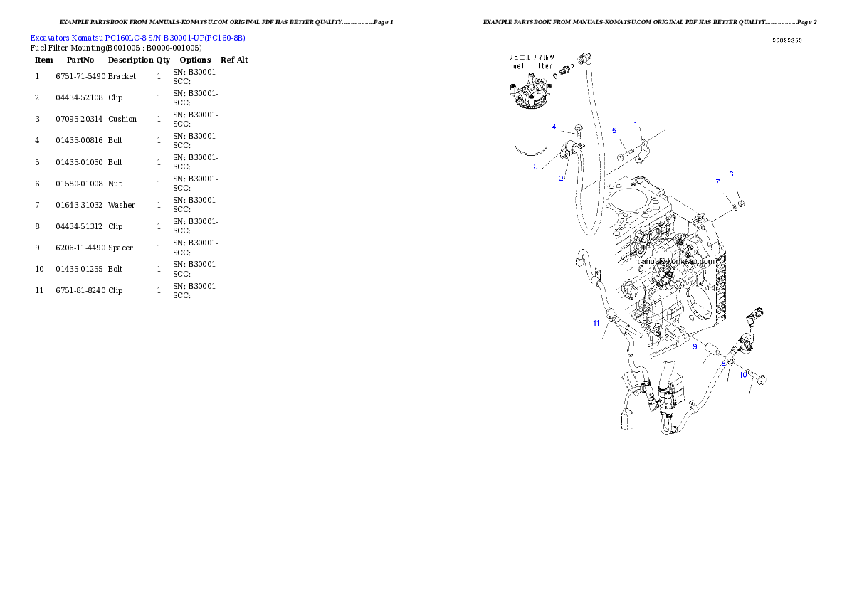 Protected: PC160LC-8 S/N B30001-UP Partsbook