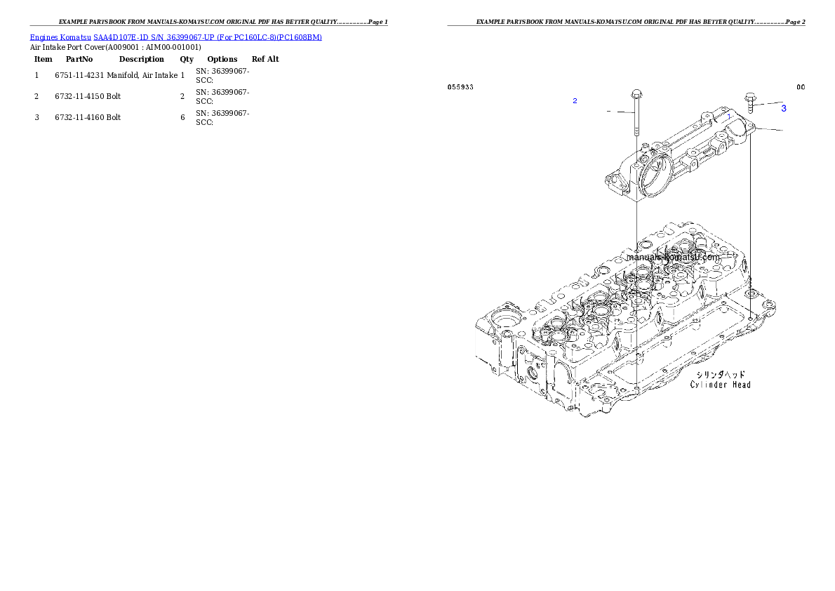 Protected: SAA4D107E-1D S/N 36399067-UP (For PC160LC-8) Partsbook