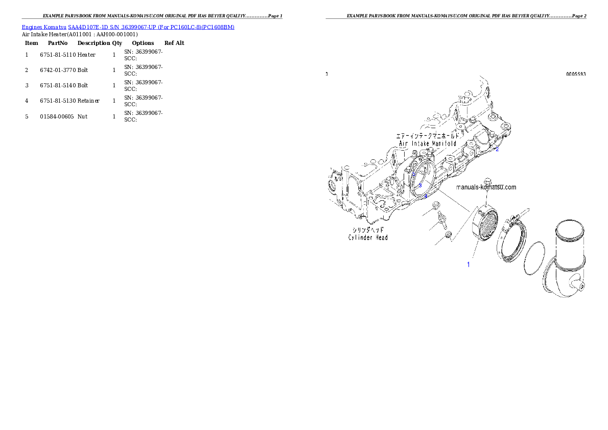 Protected: SAA4D107E-1D S/N 36399067-UP (For PC160LC-8) Partsbook