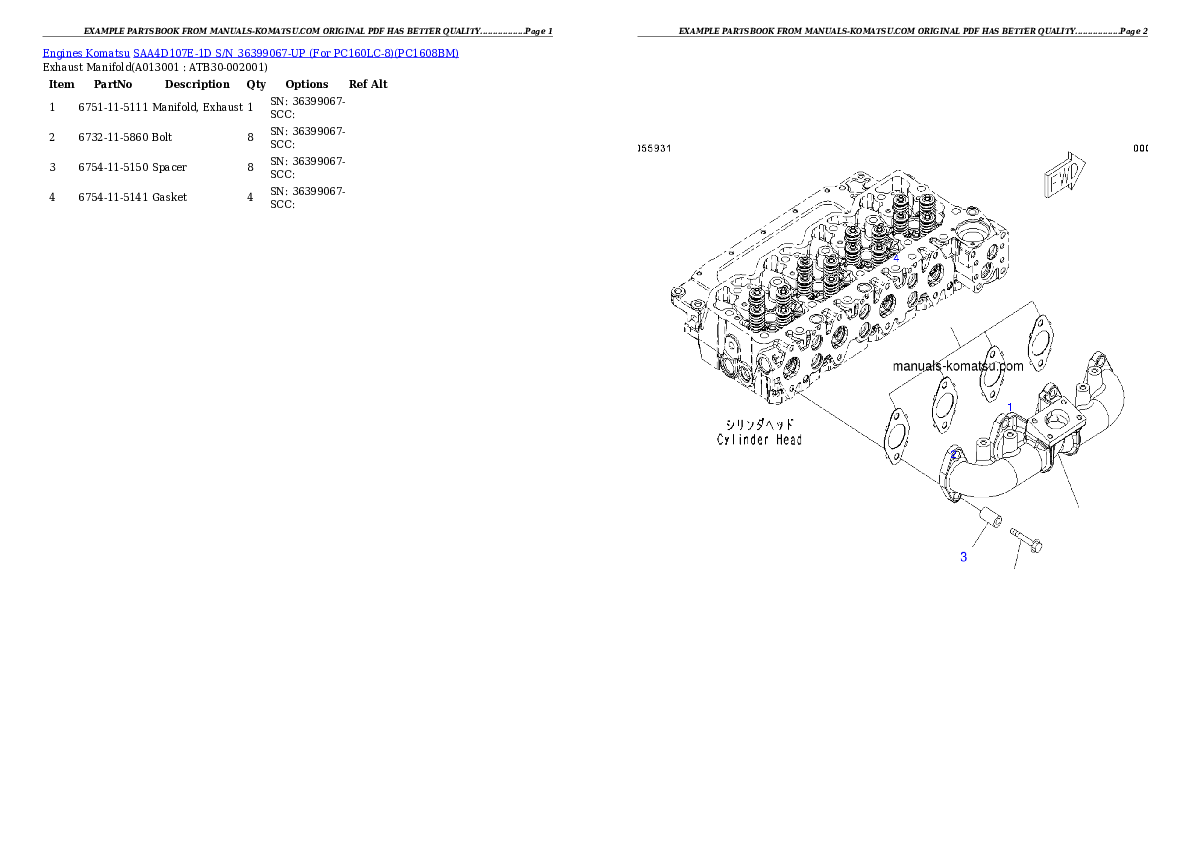 Protected: SAA4D107E-1D S/N 36399067-UP (For PC160LC-8) Partsbook