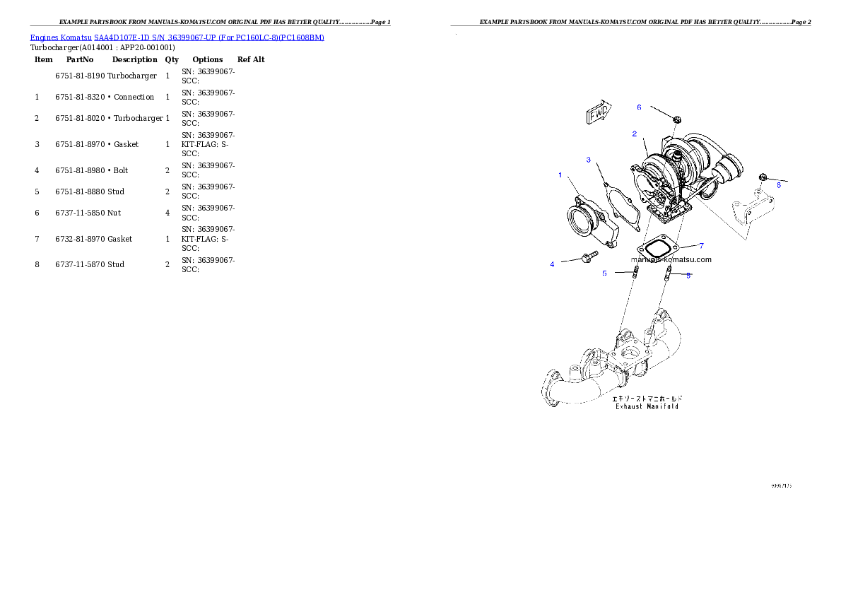 Protected: SAA4D107E-1D S/N 36399067-UP (For PC160LC-8) Partsbook