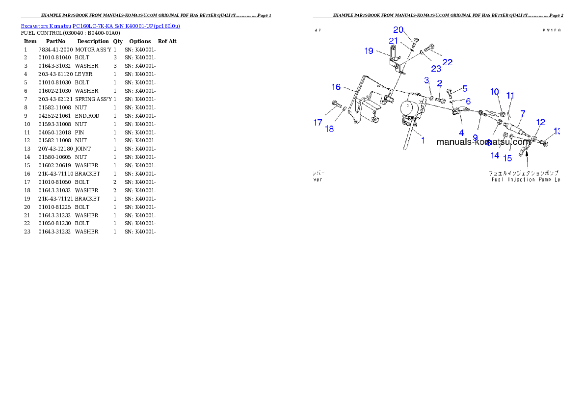 Protected: PC160LC-7K-KA S/N K40001-UP Partsbook