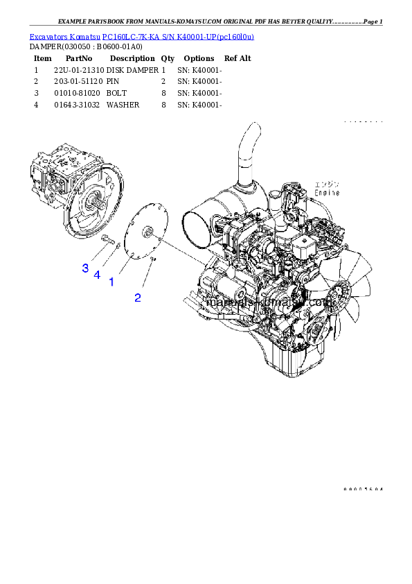 Protected: PC160LC-7K-KA S/N K40001-UP Partsbook