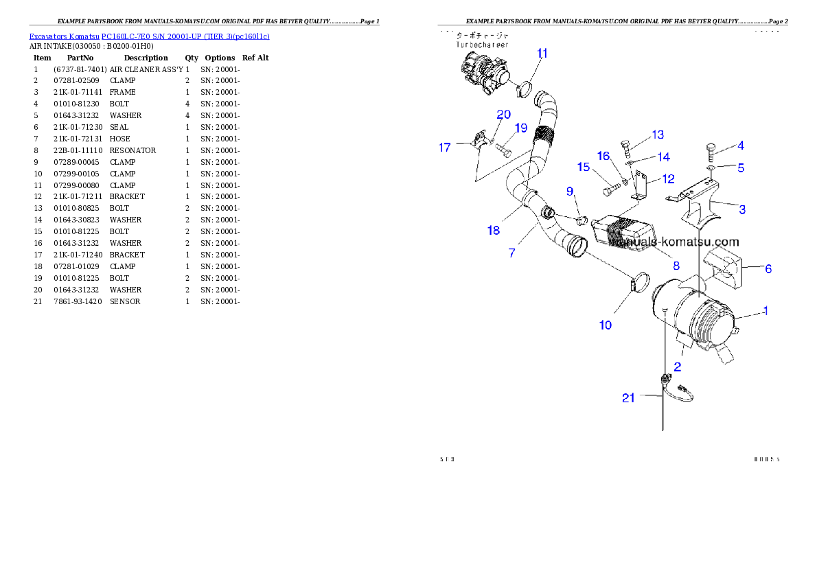 Protected: PC160LC-7E0 S/N 20001-UP (TIER 3) Partsbook