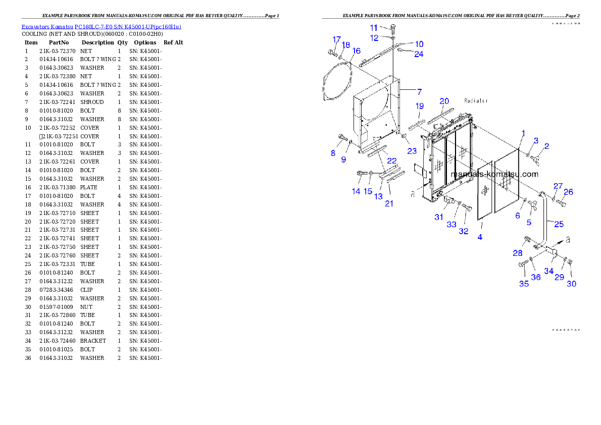 Protected: PC160LC-7-E0 S/N K45001-UP Partsbook