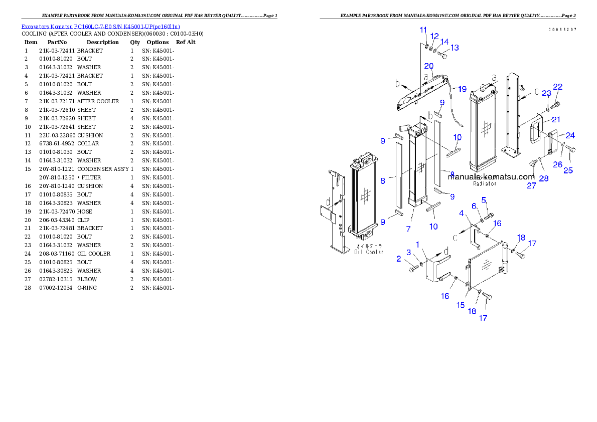 Protected: PC160LC-7-E0 S/N K45001-UP Partsbook