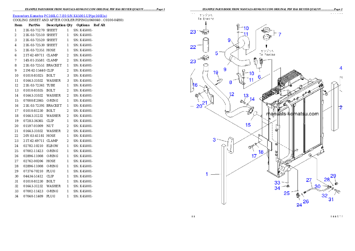 Protected: PC160LC-7-E0 S/N K45001-UP Partsbook