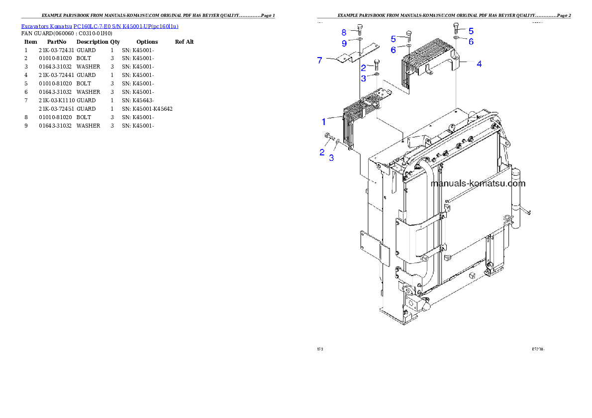 Protected: PC160LC-7-E0 S/N K45001-UP Partsbook