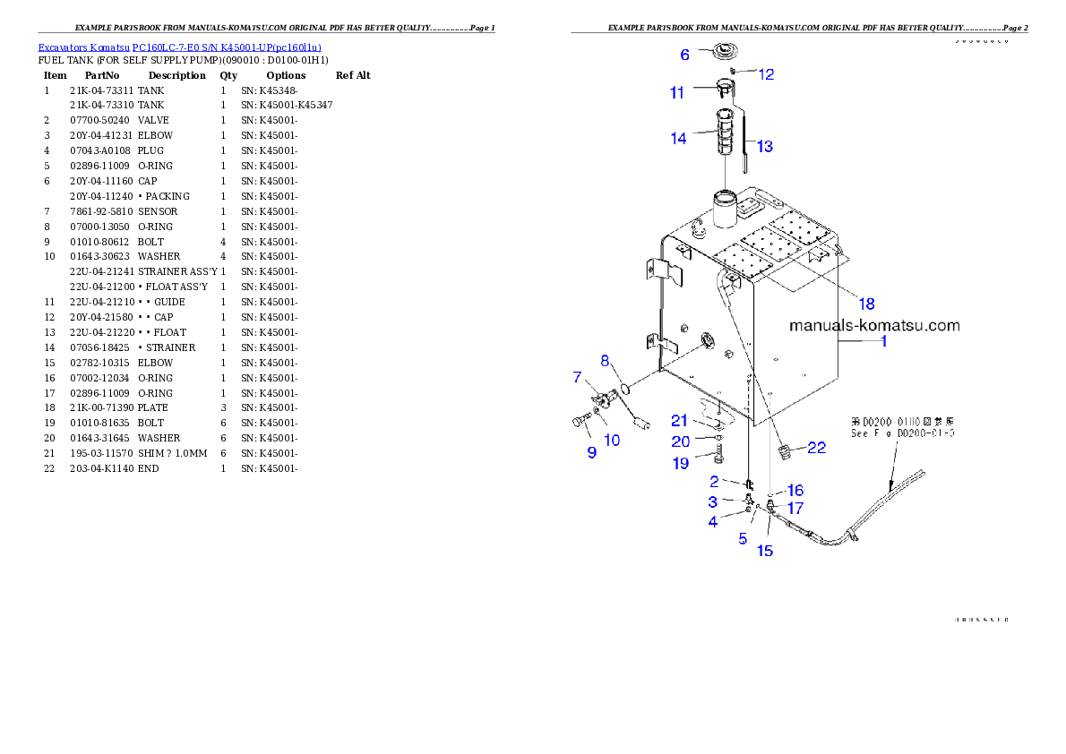 Protected: PC160LC-7-E0 S/N K45001-UP Partsbook