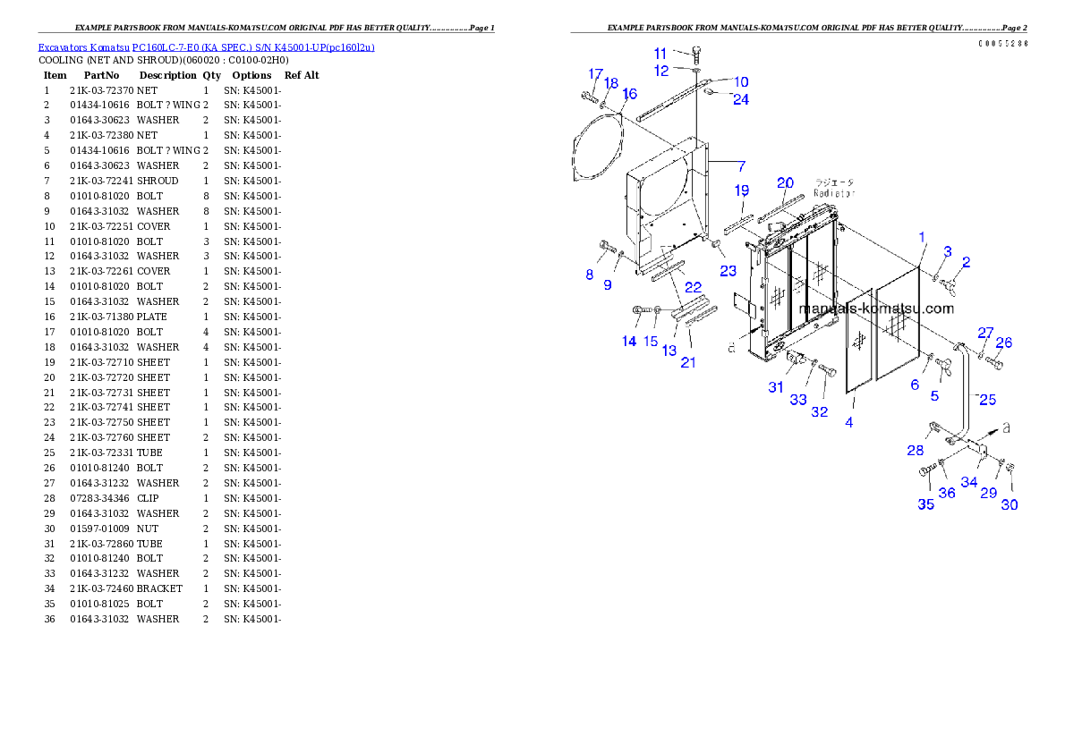 Protected: PC160LC-7-E0 (KA SPEC.) S/N K45001-UP Partsbook
