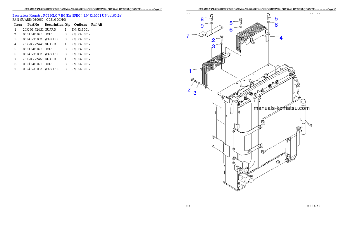 Protected: PC160LC-7-E0 (KA SPEC.) S/N K45001-UP Partsbook
