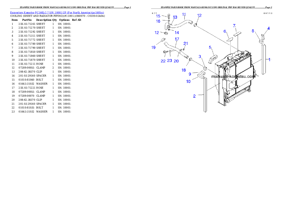 Protected: PC160LC-7 S/N 10001-UP (For North America) Partsbook