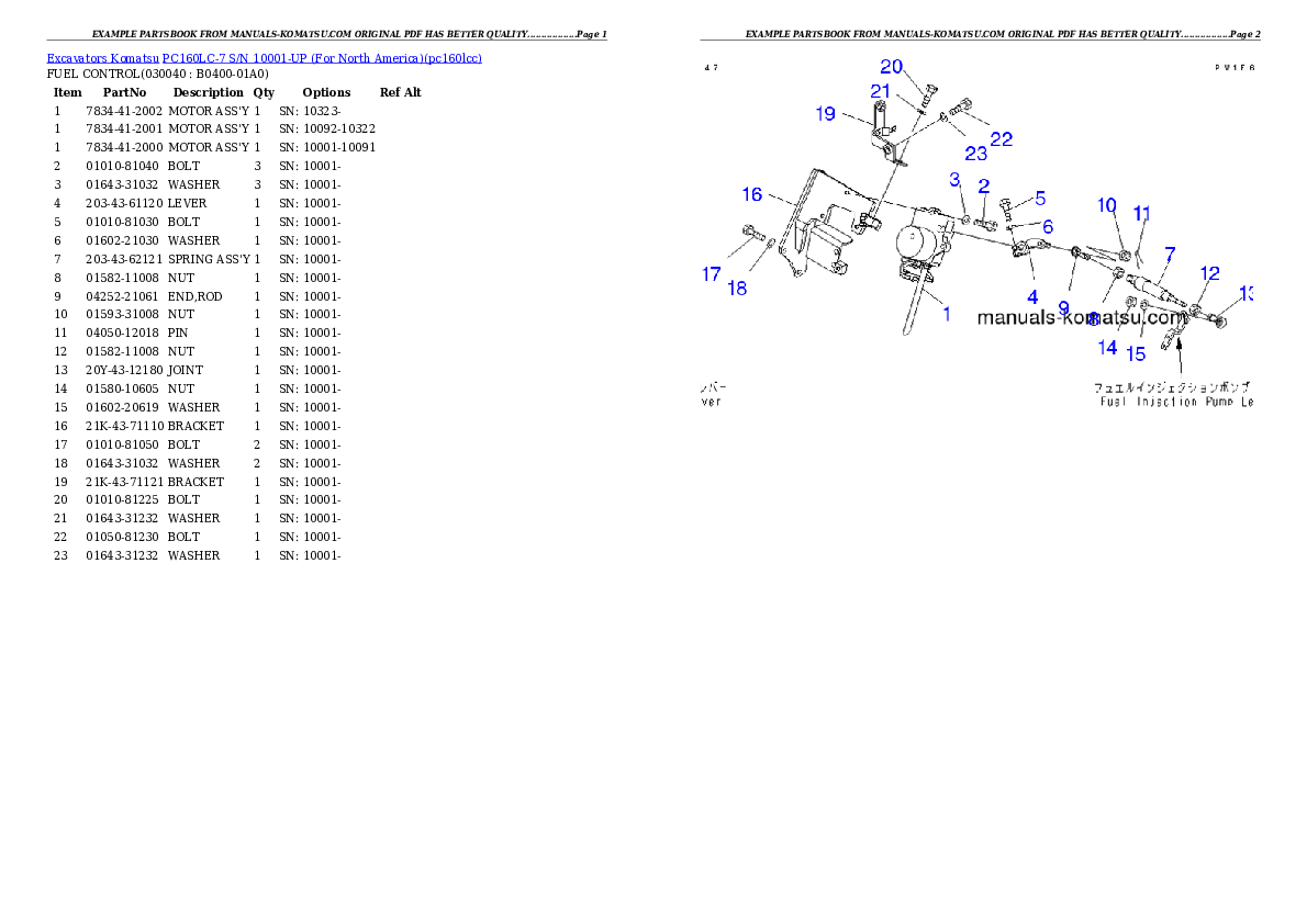 Protected: PC160LC-7 S/N 10001-UP (For North America) Partsbook