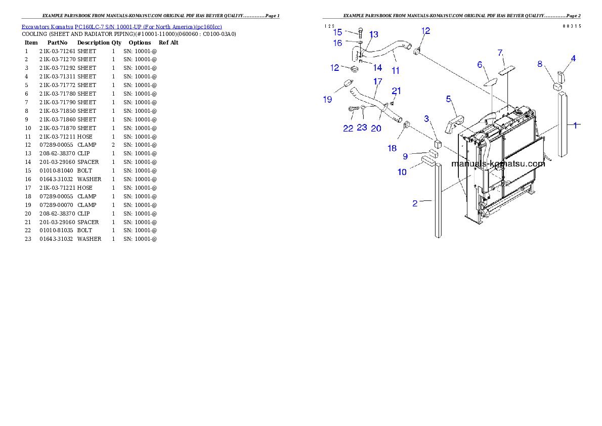 Protected: PC160LC-7 S/N 10001-UP (For North America) Partsbook