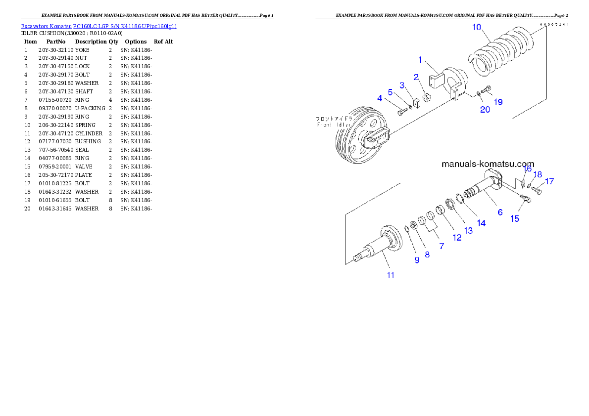 Protected: PC160LC-LGP S/N K41186-UP Partsbook
