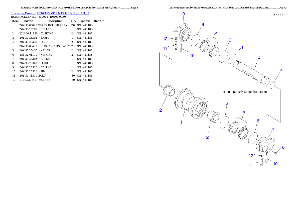 Protected: PC160LC-LGP S/N K41186-UP Partsbook
