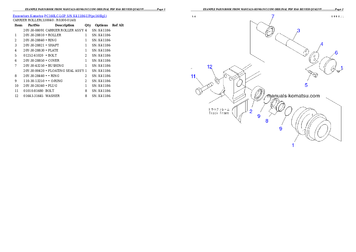 Protected: PC160LC-LGP S/N K41186-UP Partsbook