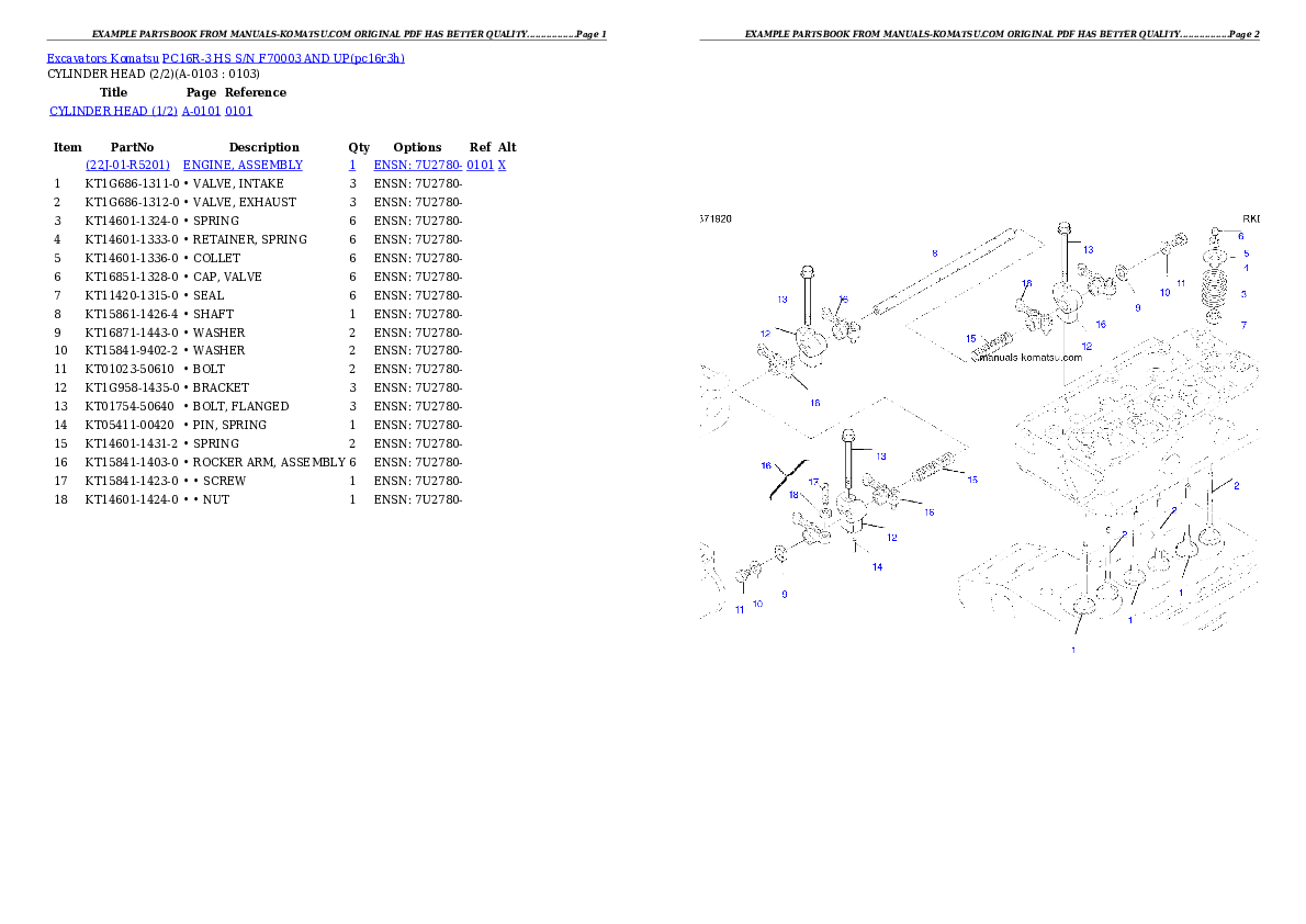 PC16R-3 HS S/N F70003- Partsbook