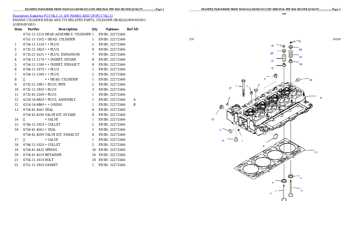 PC170LC-11 S/N F40001 AND UP Partsbook