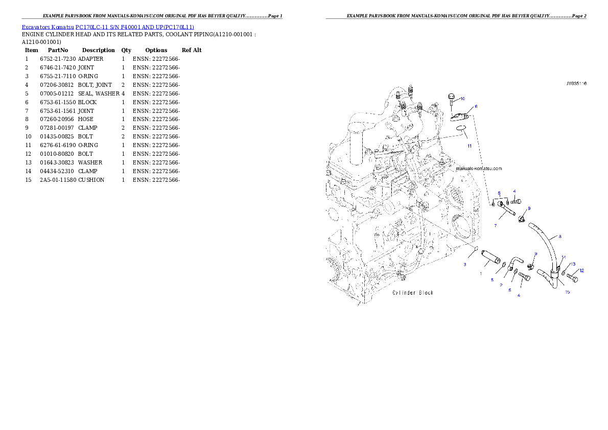 PC170LC-11 S/N F40001 AND UP Partsbook