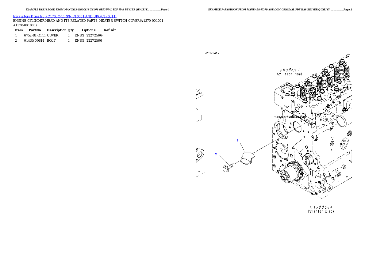 Protected: PC170LC-11 S/N F40001 AND UP Partsbook